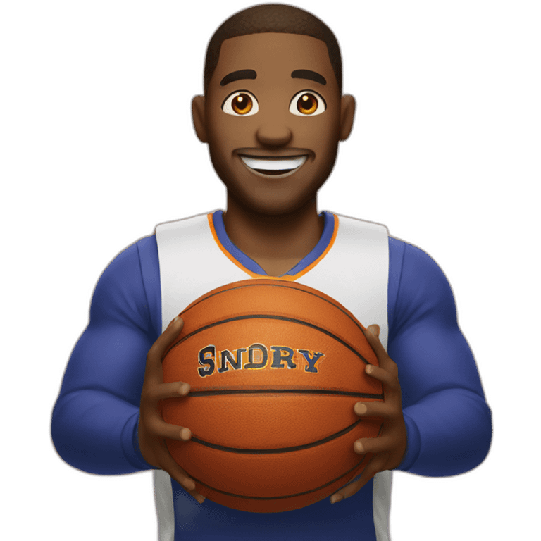 emoji with big smile holding basketball  emoji