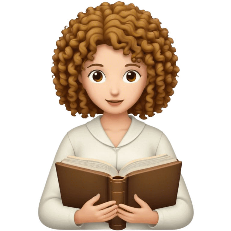 Woman curly hair reading bible emoji