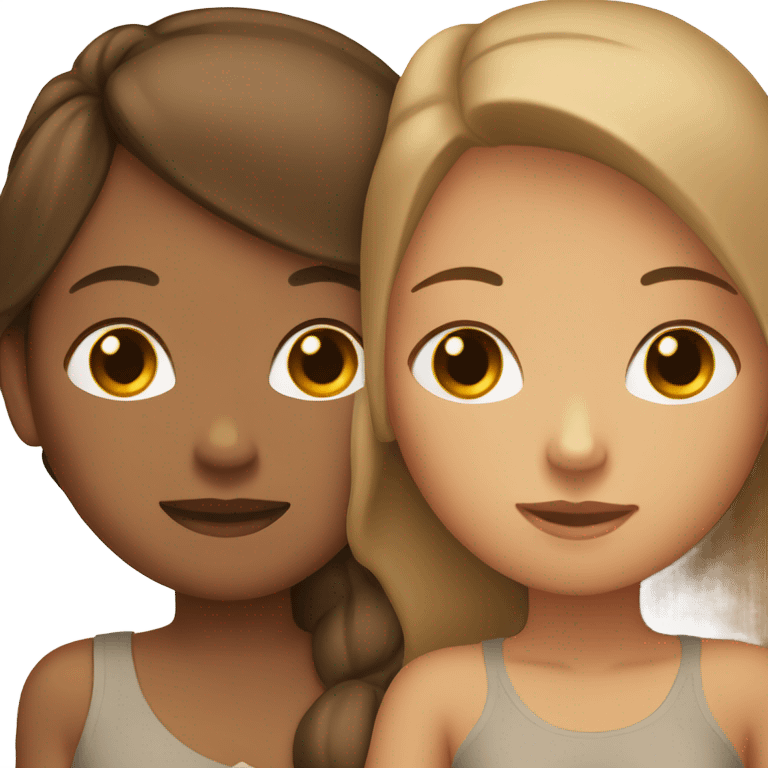 tan woman with short brown hair hugging tan girl with long brown hair  emoji