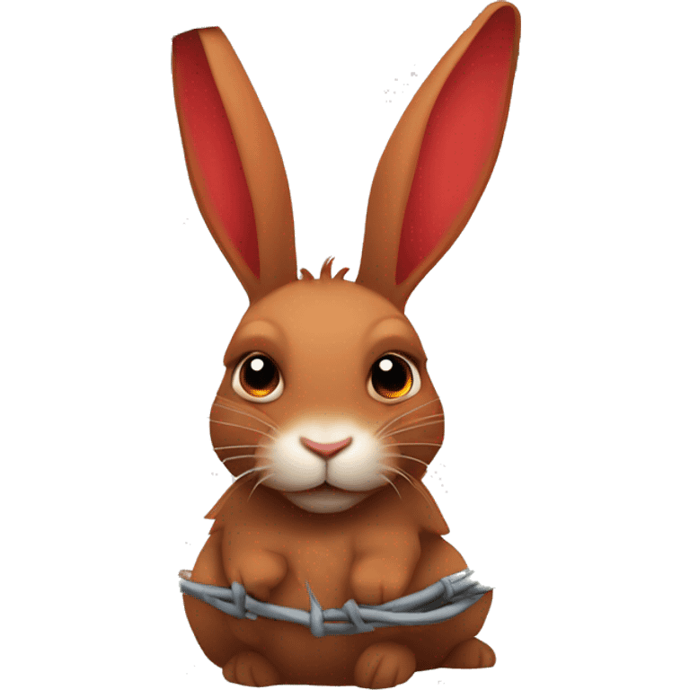 Red horned bunny with a barbed wire halo emoji