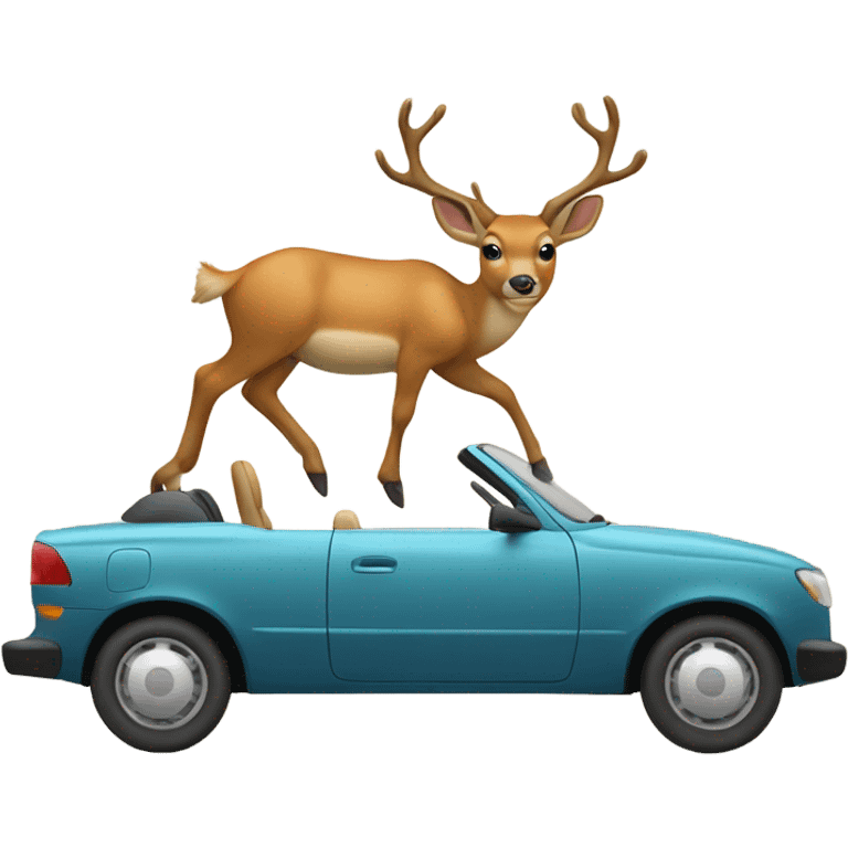 A deer driving a car with a hat on  emoji