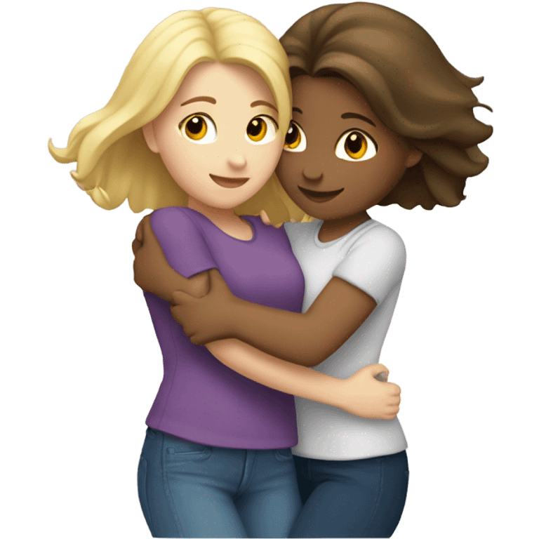 Two girls hugging brunette and blonde hair both white emoji