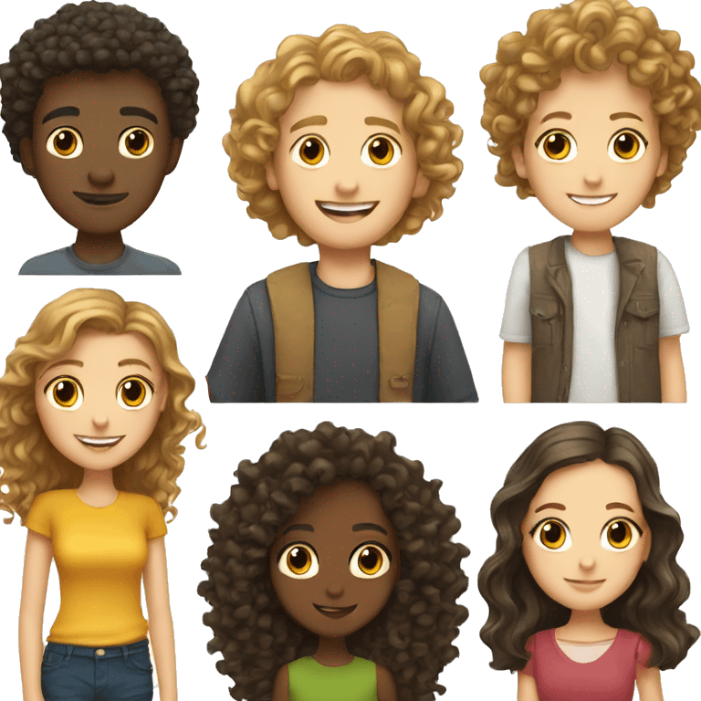 white boyfriend with curly girl and brunette girl emoji