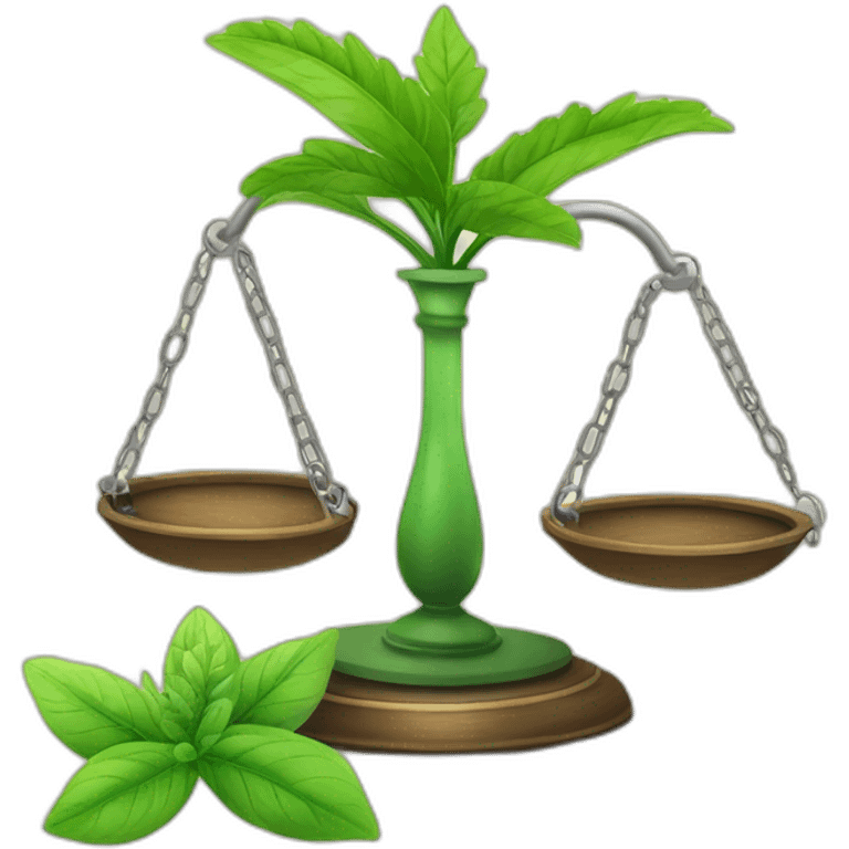 court legalize plant medicine with plant on one side to weigh and handcuffs on the other side emoji