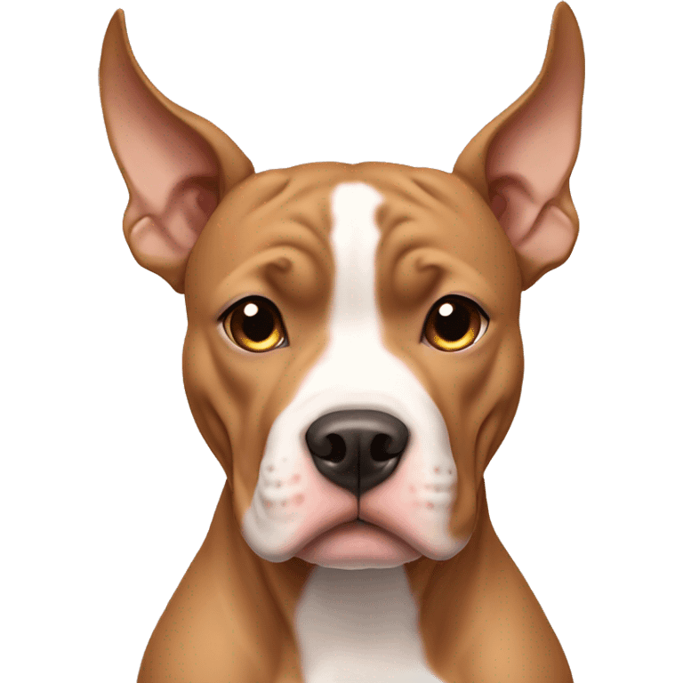 Light brown pitbull with ears cut short and wearing bows emoji