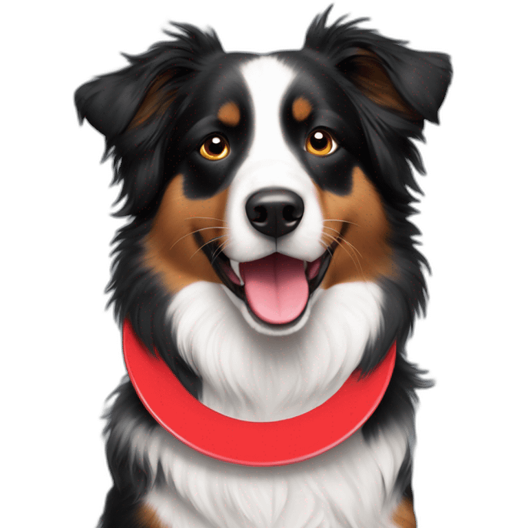 Black Tri Australian Shepherd with a red frisbee emoji