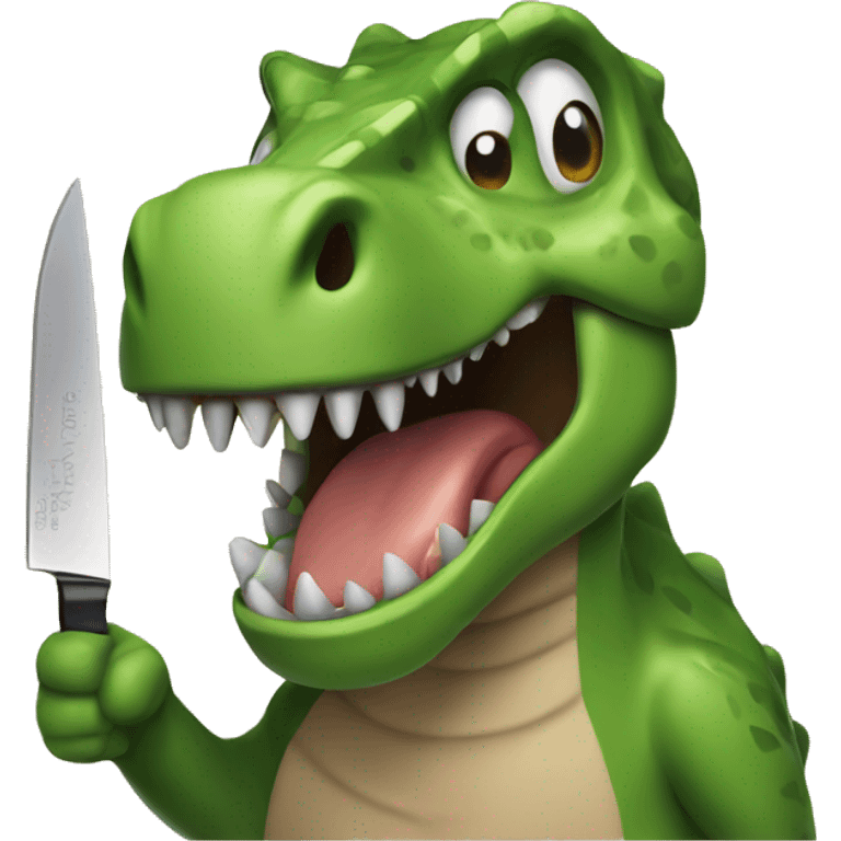 dinosaur with a knife with a drooling mouth emoji