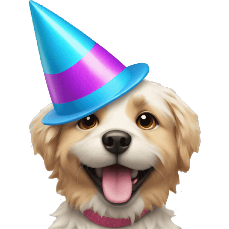 cheerful dog wearing a party hat emoji