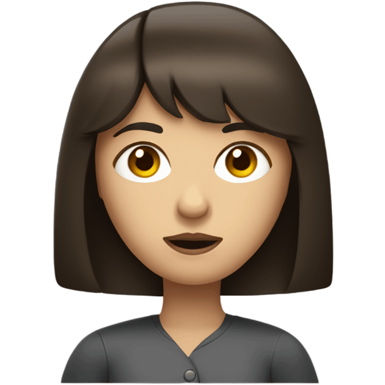 Brunette girl with straight fringe shrugging emoji