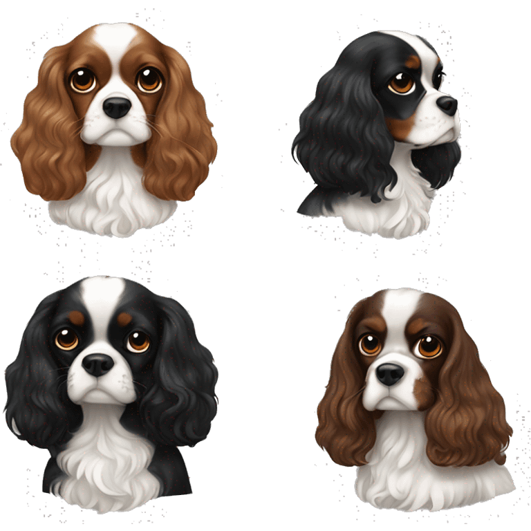 King cavalier, Charles, spaniel, black, and brown with two black bows boy emoji