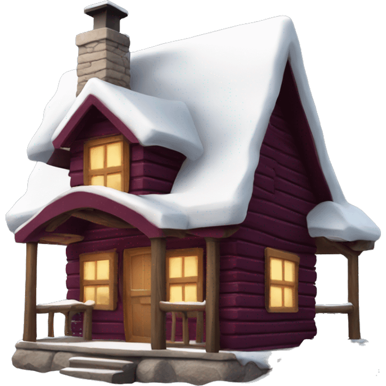 winter cabin with burgundy Christmas decorated emoji