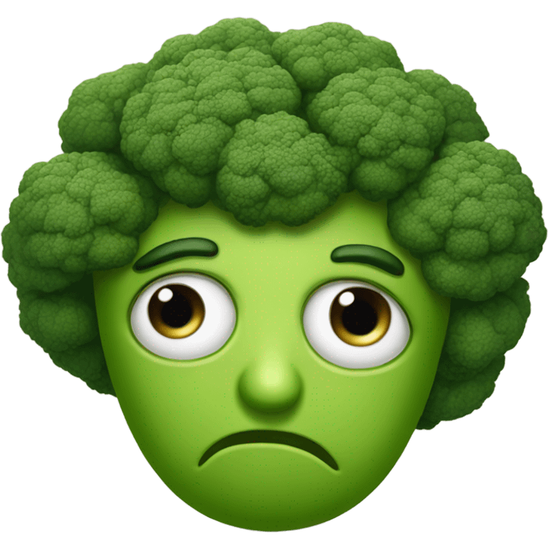 A broccoli with sad eyes and a trembling lip looks upset, as if saying goodbye. emoji