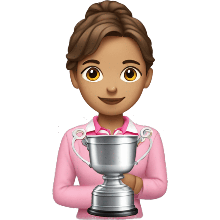 Preppy girl with brown hair and pink Stanley cup emoji