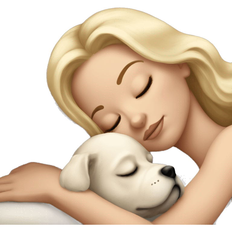 White girl blonde hair sleeping with puppy emoji