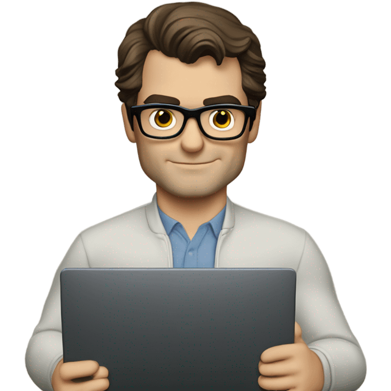 Henry cavill with a laptop in front of him and glasses  emoji