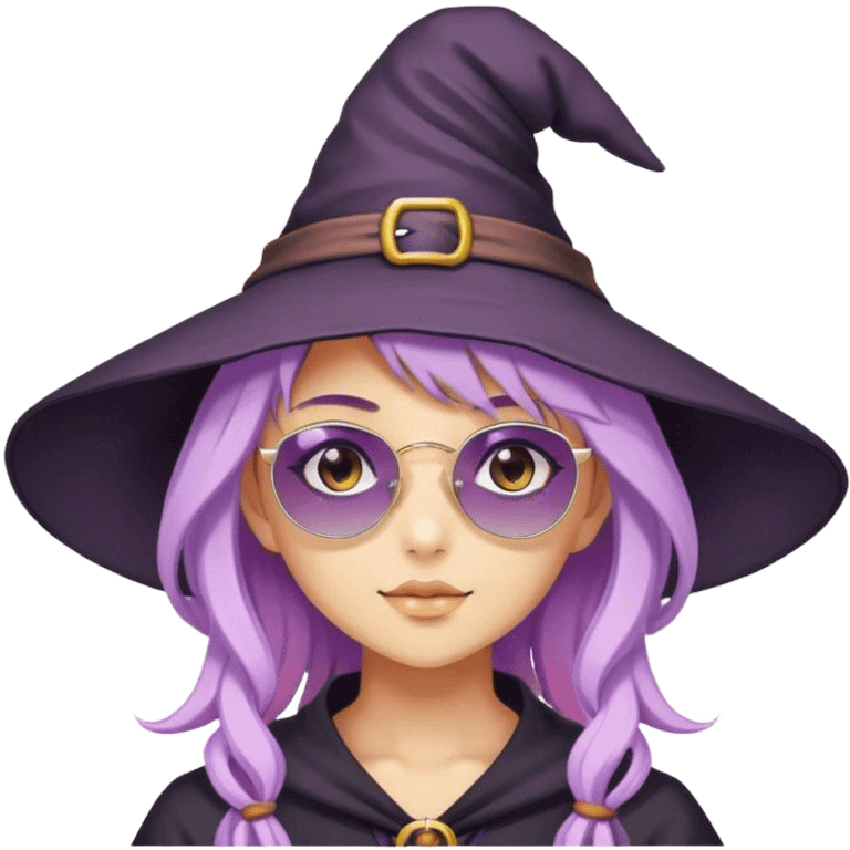 cute anime girl with lilac hair in a witch hat with sunglasses emoji