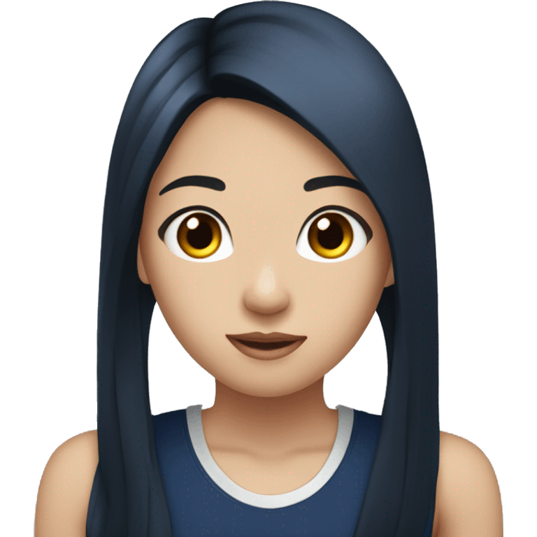 Asian girl with long black straight hair, silver earrings, and a navy tank top  emoji