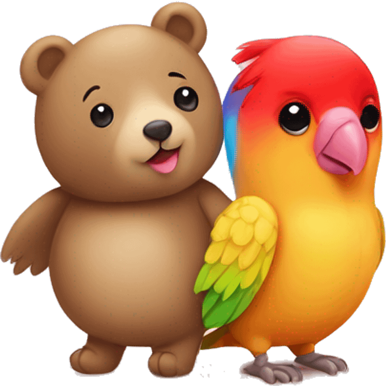 teddy bear and colored lovebird in love  emoji