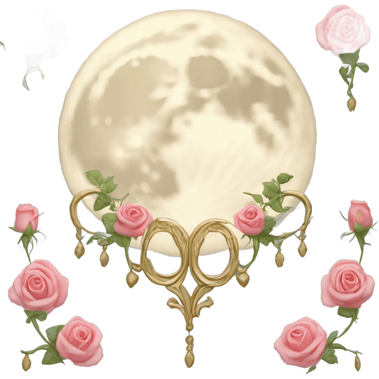 crescent damask moon with roses  emoji