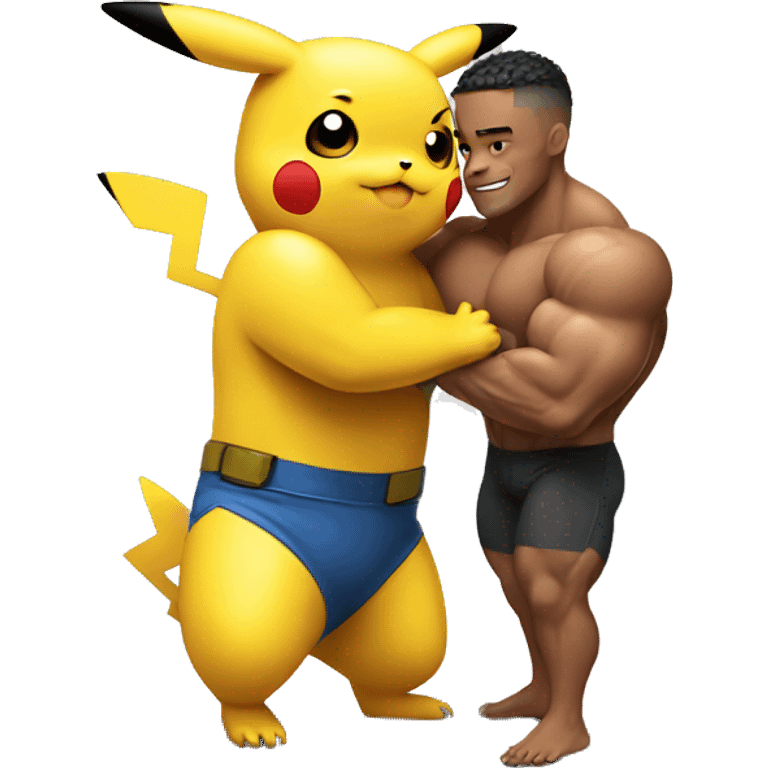 pikachu hugging a white male bodybuilder  emoji