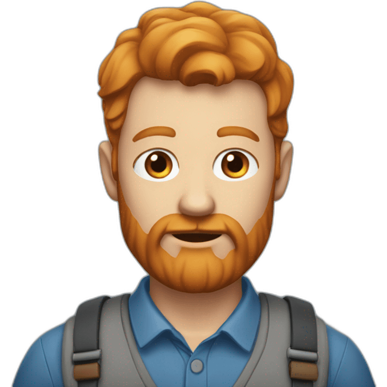 Man with short ginger hair with some grey hairs in and a long ginger beard wearing a blue collared shirt emoji