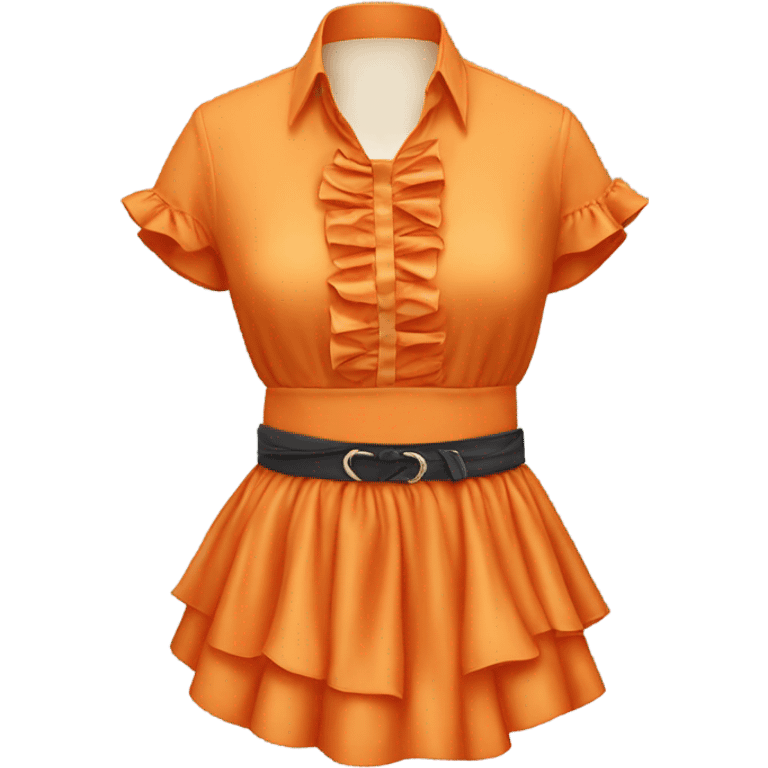 Realistic orange cut out crop top blouse. Ruffles. Isolated. Fancy sash emoji