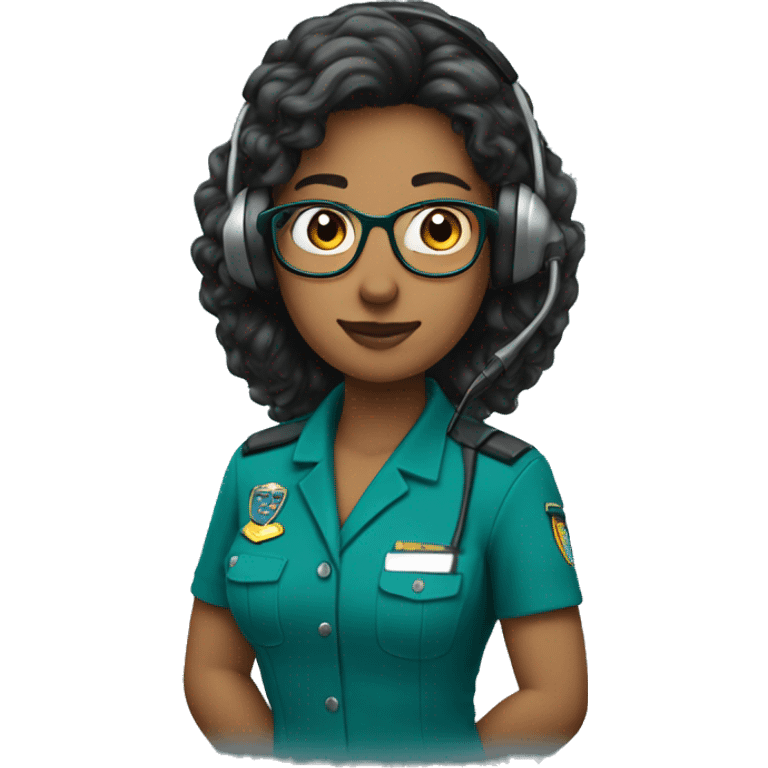 dispatcher with grown hair wearing a teal uniform with a headset on emoji