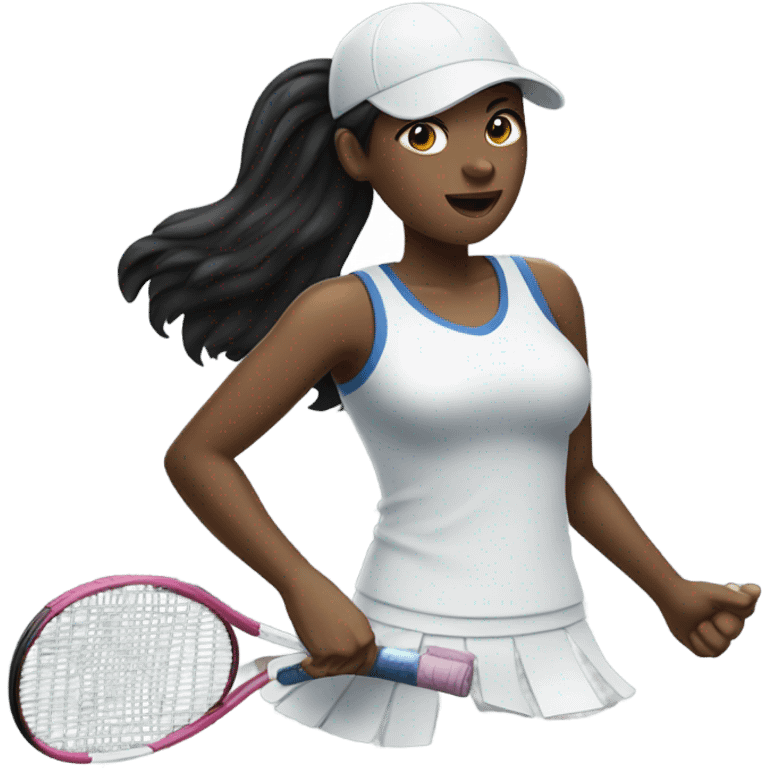 Black haired women serving in tennis emoji