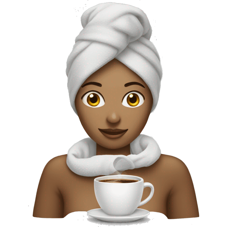 generate female WhatsApp emoji with towel on head and cup of coffee emoji