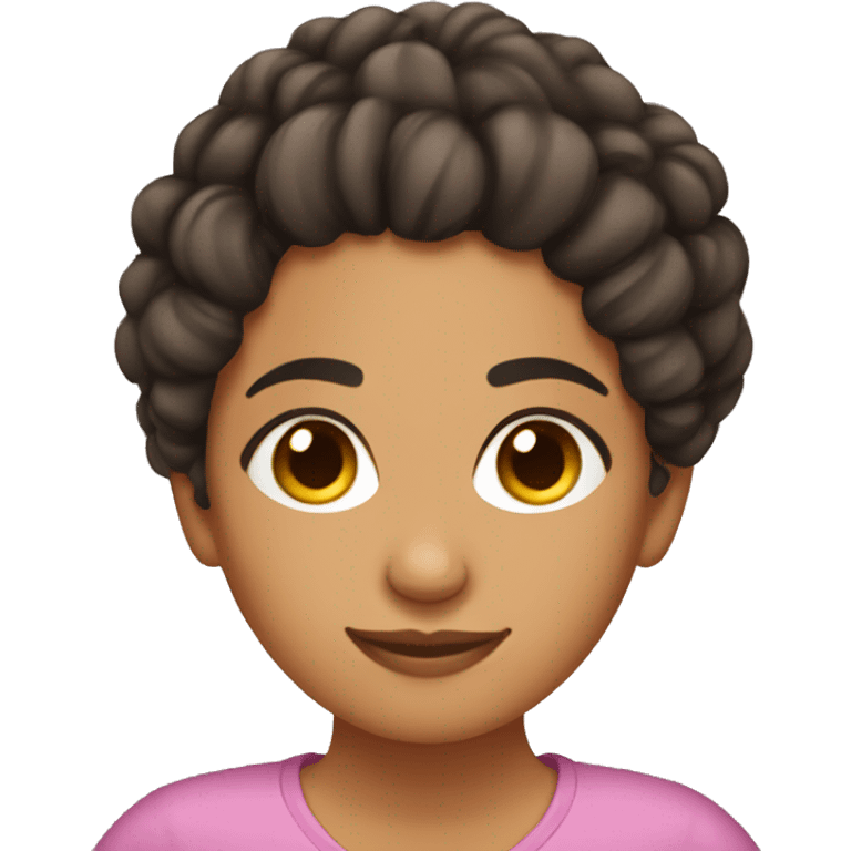 Hispanic girl comfortable with a messy curly bun hairstyle  emoji