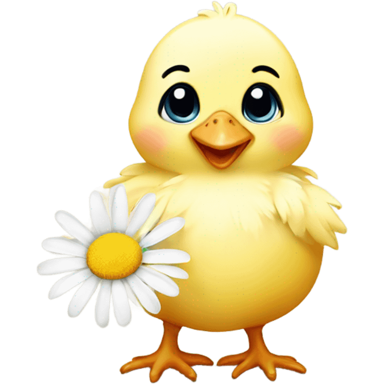 Baby chick holding a daisy emoji