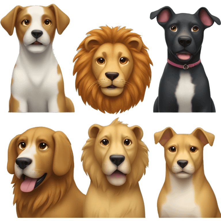 The family consists of two dogs, a lion, a lovebird and a cub emoji