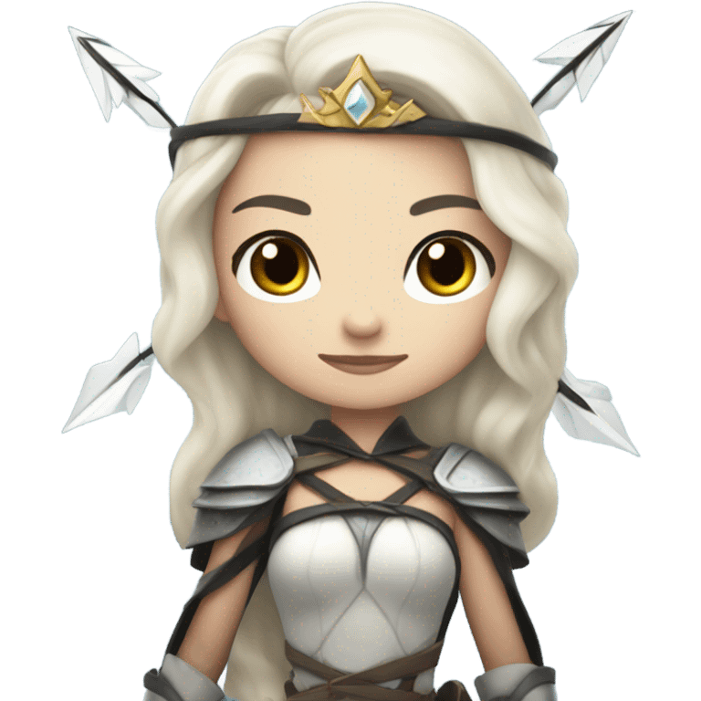 Supercell the tower princess , white skin , black hair with bow and 3 arrows emoji