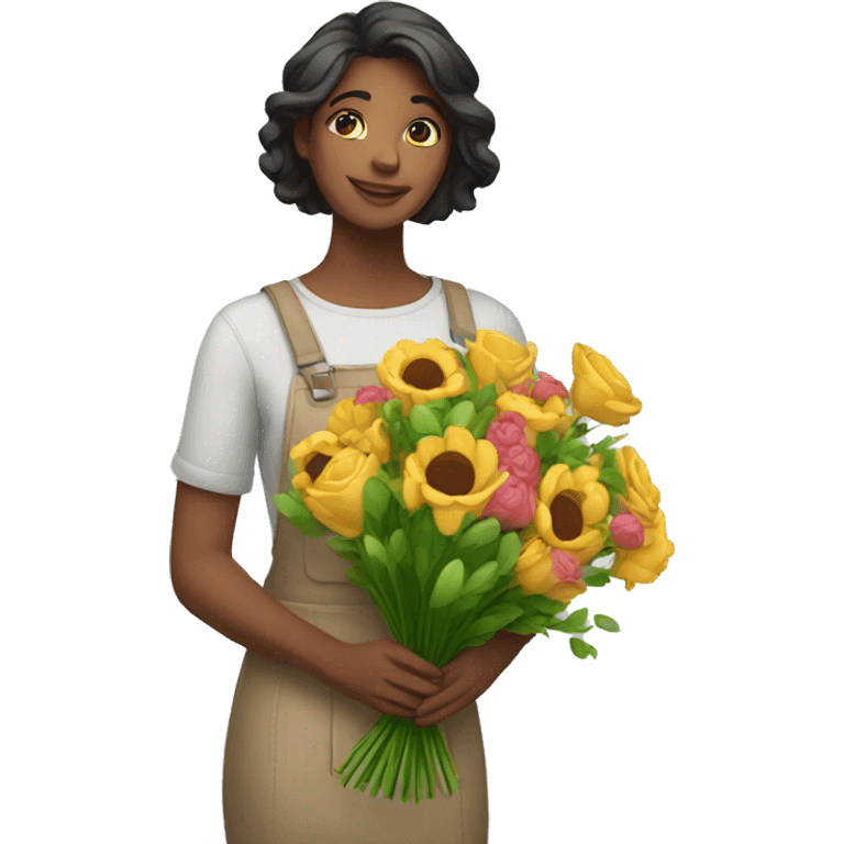 Florista with bouquet in hands emoji