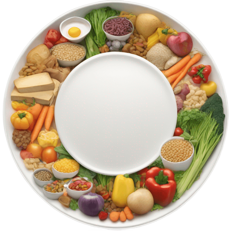 A large white round plate of healthy food emoji