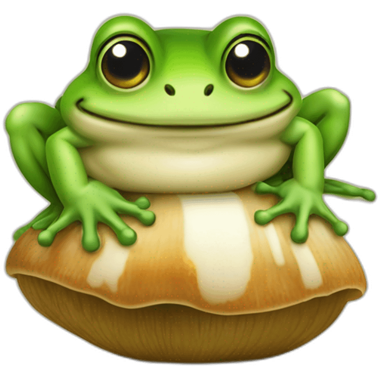 Une grenouille mignonne sur un champignon emoji