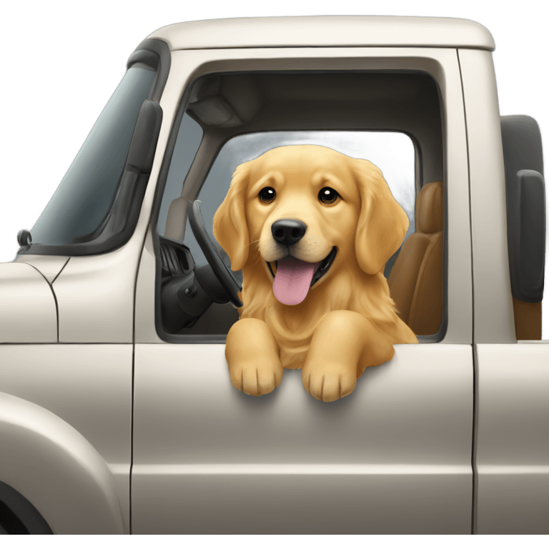 Golden retriever driving a truck  emoji