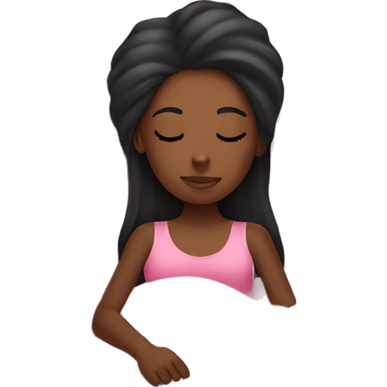 black girl sleeping in a pink bed long straight hair  emoji