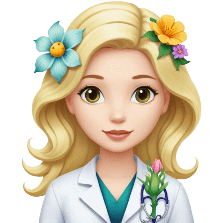 Mermaid blonde female doctor with a flower In her Hair  emoji