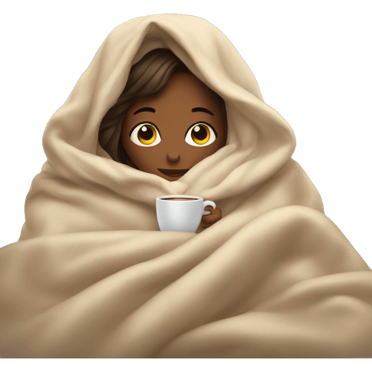 girl inside a blanket sipping coffee eyes closed emoji