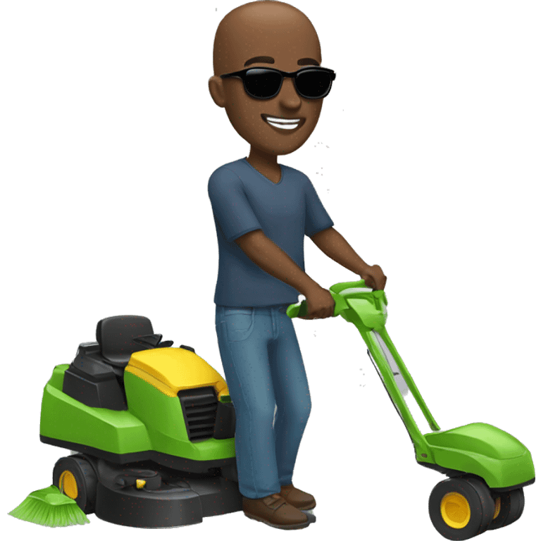 Black man with bald head and sunglasses mowing emoji