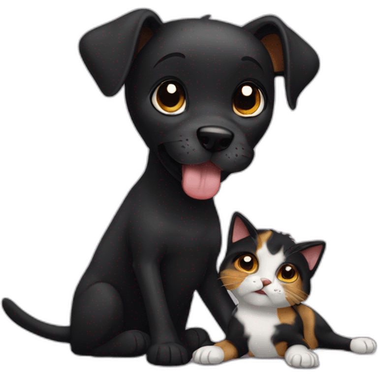 black dog licking calico cats head emoji