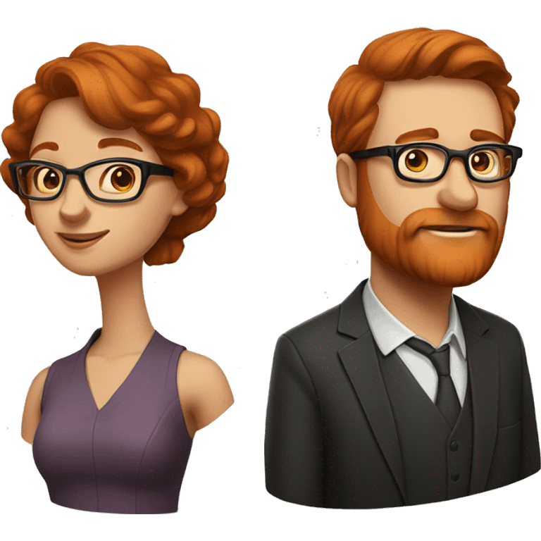 2 people 1 Fat man brown hair glasses and. 1 woman pretty redhead glasses emoji