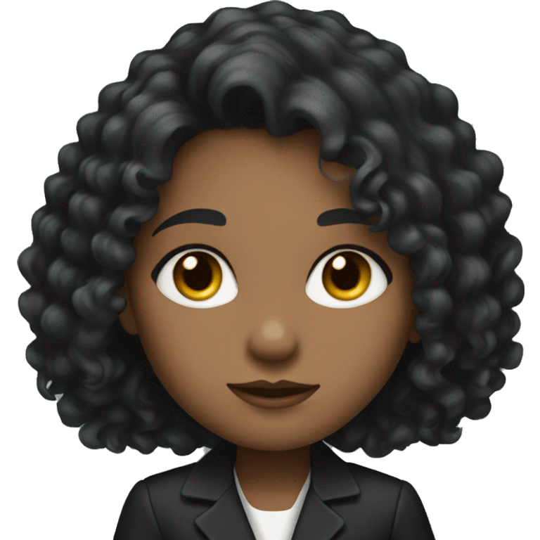 girl with dark curls, gray eyes in a business black jacket emoji