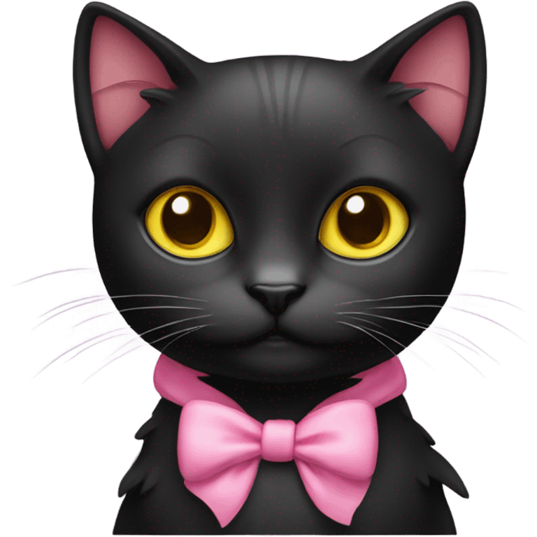 black cute cat with yellow eyes with pink bow emoji