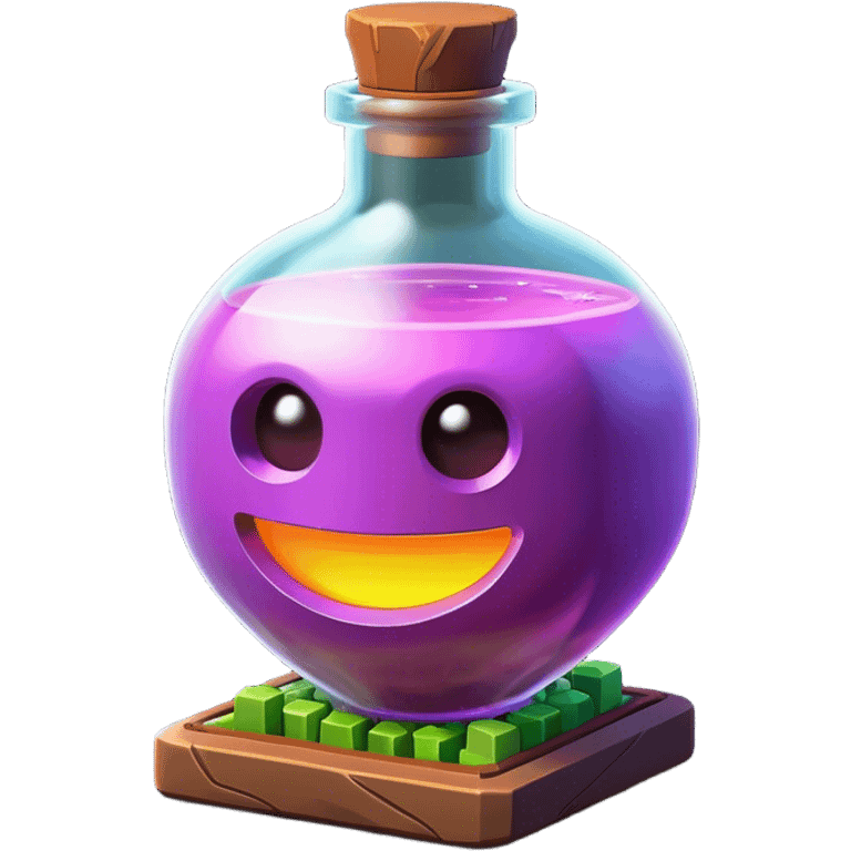 Clash of Clans aesthetic: Cinematic Playful Pixel 3D Magic Potion Portrait Emoji, rendered in a 3D vector-style similar to standard emojis with minimal shading and bold, simplified shapes. A compact, distinct form with signature details, softly glowing with a pixelated adventure charm. Simplified yet unmistakably iconic, highly detailed and consistent, glowing with a soft radiance and high shine. Stylized with a touch of classic pixel-art charm and a soft glowing outline, capturing the essence of a beloved gaming relic with a friendly, playful manner! emoji