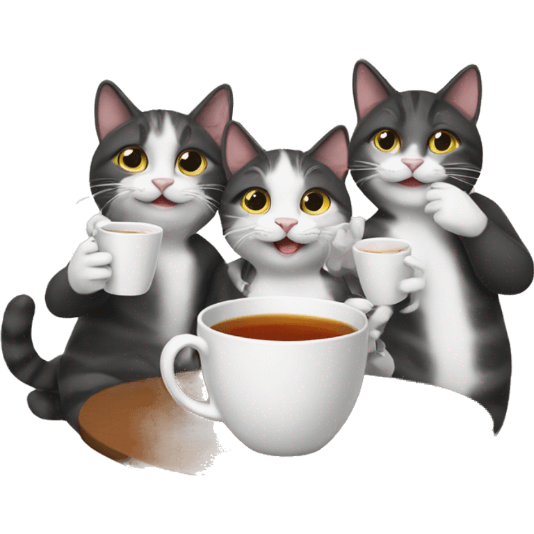 Three cats taking a selfie with cup of tea  emoji