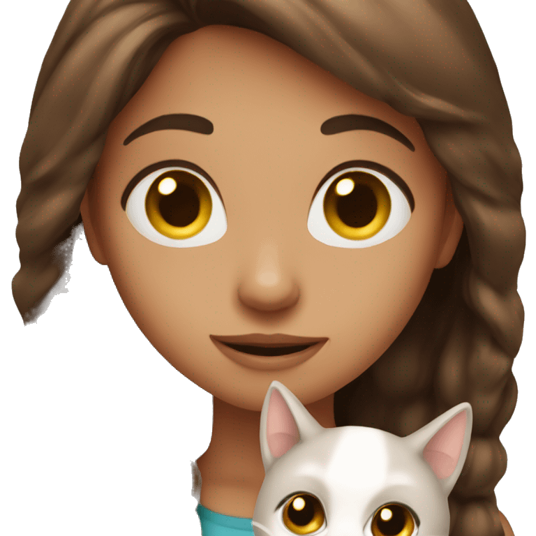 Brown hair girl with cat emoji