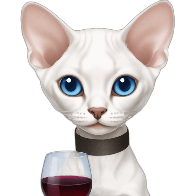 Slim white devon rex with blue eyes drinking wine emoji