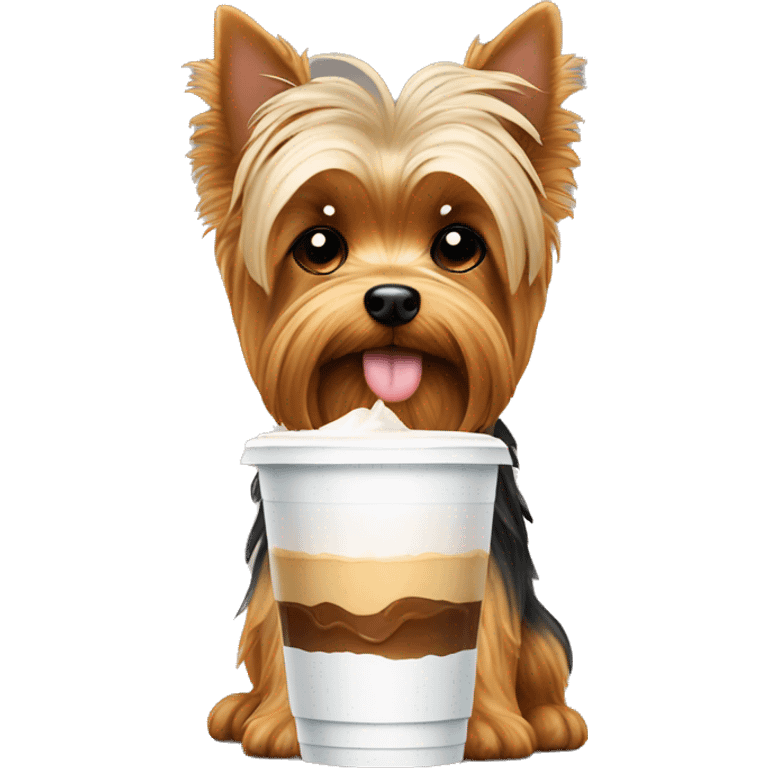 Yorkie dog with iced coffee emoji